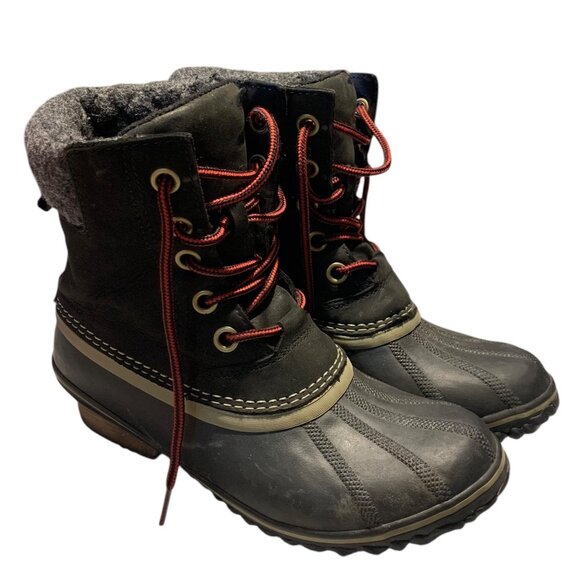 SOREL Gray + Black Slimpack II Waterproof Lace-Up Women's Duck Boots Size 8.5 - Picture 3 of 9